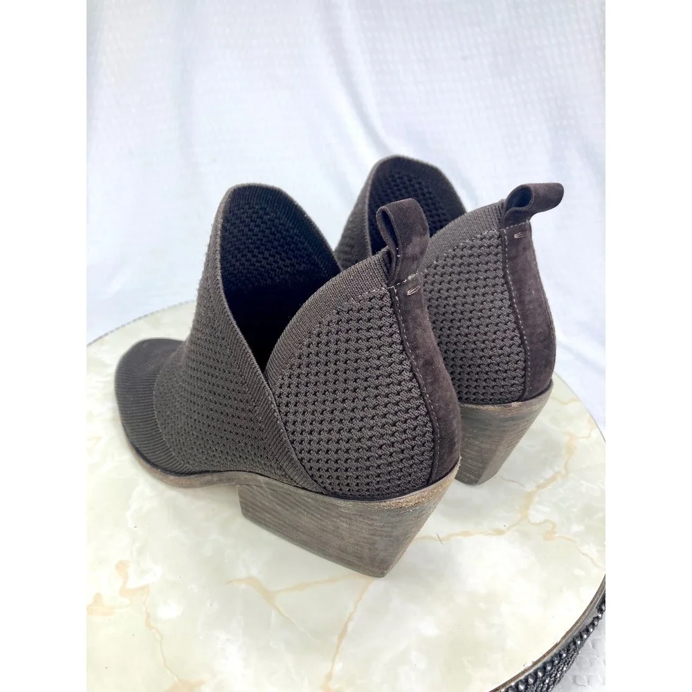 Eileen Fisher Joss Knit Ankle Booties Womens Sz 8.5 Brown Pointed Toe Block Heel